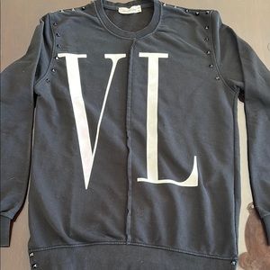 Women’s VLTN Black Crewneck Sweater with maxi letters and studs Size M